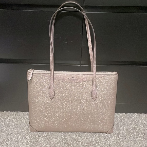 Kate Spade Lola Shimmy Glitter Rose Gold Holiday Tote Bag - Picture 6 of 14